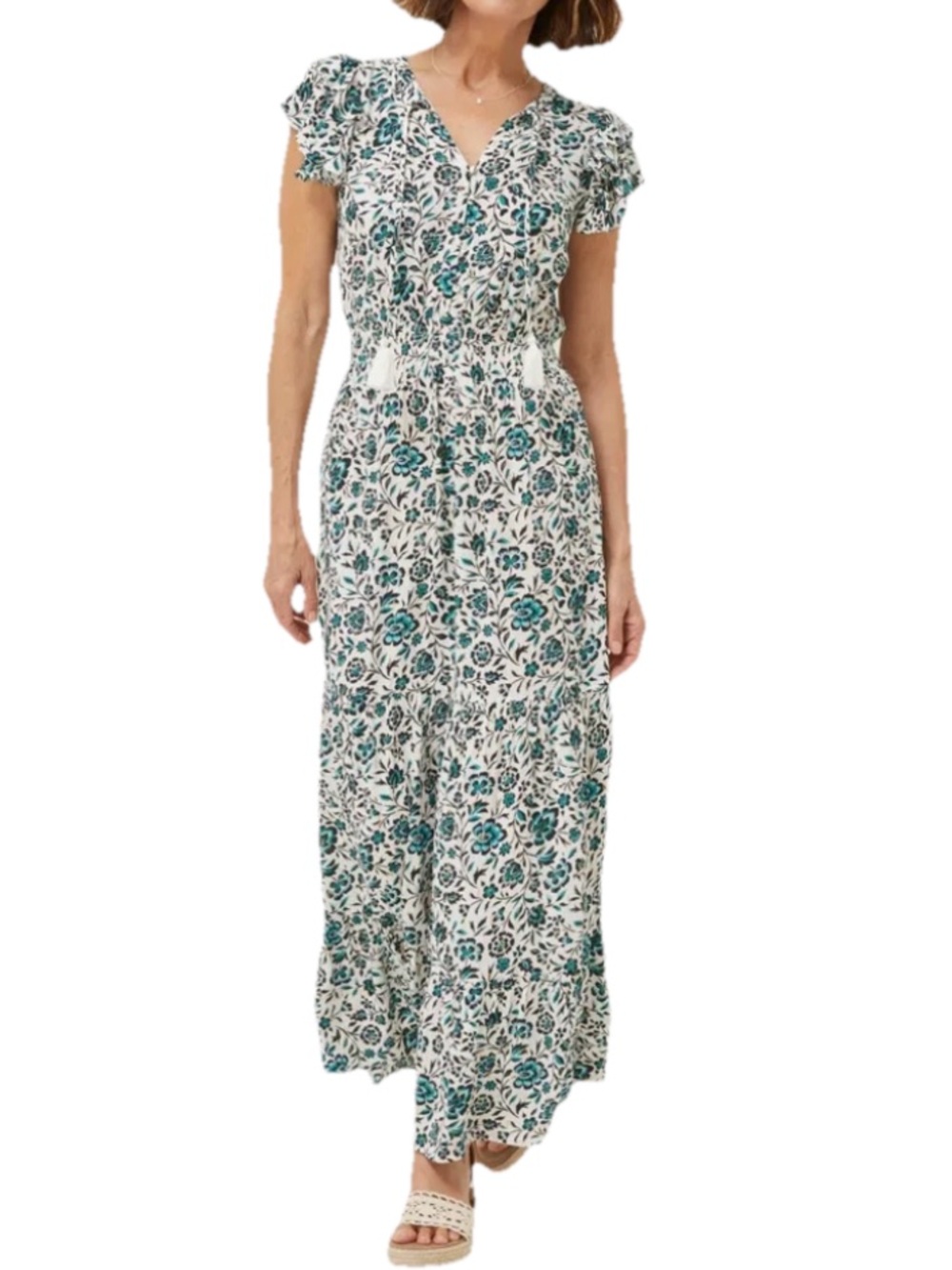 Fat Face Stevie Sketched Maxi Dress Women’s Size US 10 Blue Ivory Floral